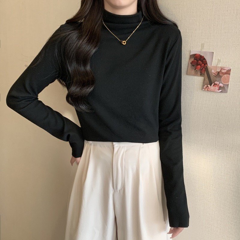 Áo giữ nhiệt nữ dài tay chất cotton co giãn cổ cao ôm dáng-GiunhietMuji207_P0K41