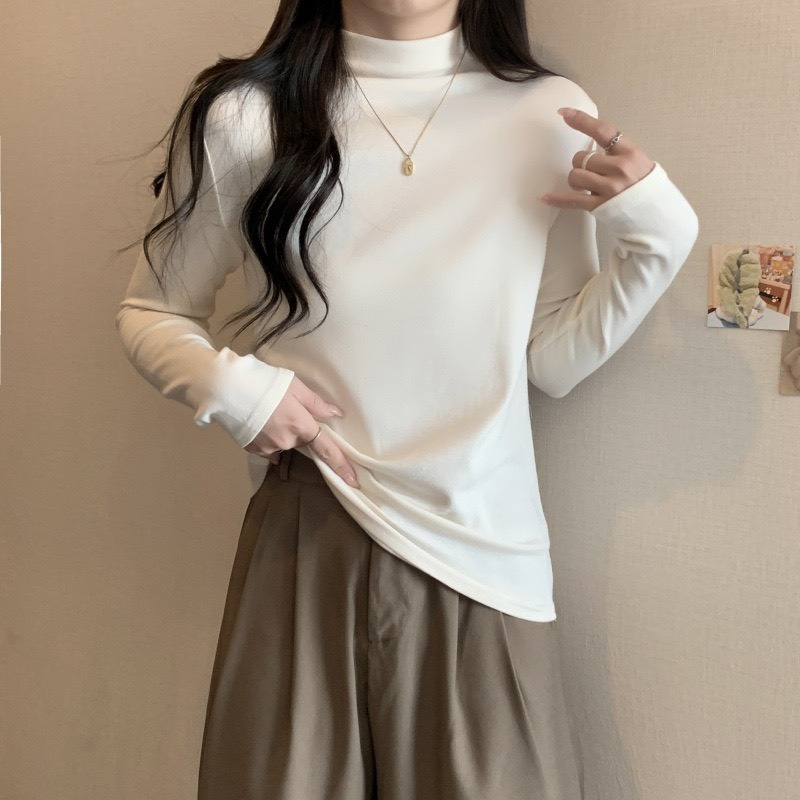 Áo giữ nhiệt nữ dài tay chất cotton co giãn cổ cao ôm dáng-GiunhietMuji207_P0K41