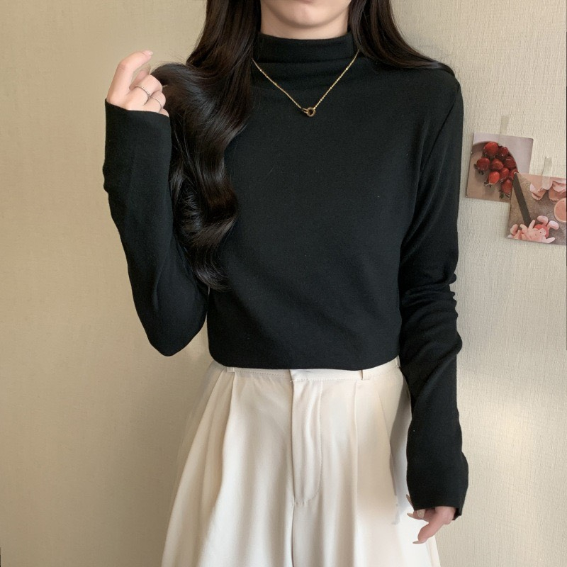 Áo giữ nhiệt nữ dài tay chất cotton co giãn cổ cao ôm dáng-GiunhietMuji207_P0K41