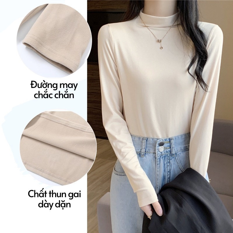Áo giữ nhiệt nữ dài tay chất cotton co giãn cổ cao ôm dáng-GiunhietMuji207_P0K41