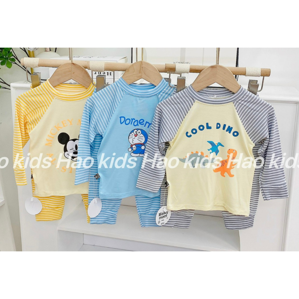 Bộ quần áo dài tay thu đông, mặc điều hòa, chất thun lạnh mềm mịn cho bé trai và bé gái BD82
