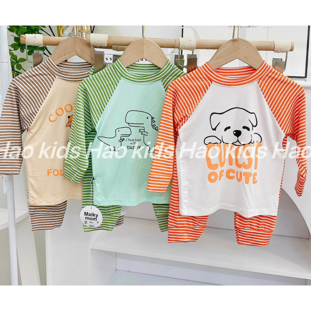 Bộ quần áo dài tay thu đông, mặc điều hòa, chất thun lạnh mềm mịn cho bé trai và bé gái BD82