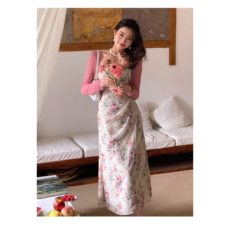 Set đầm hoa + áo khoác