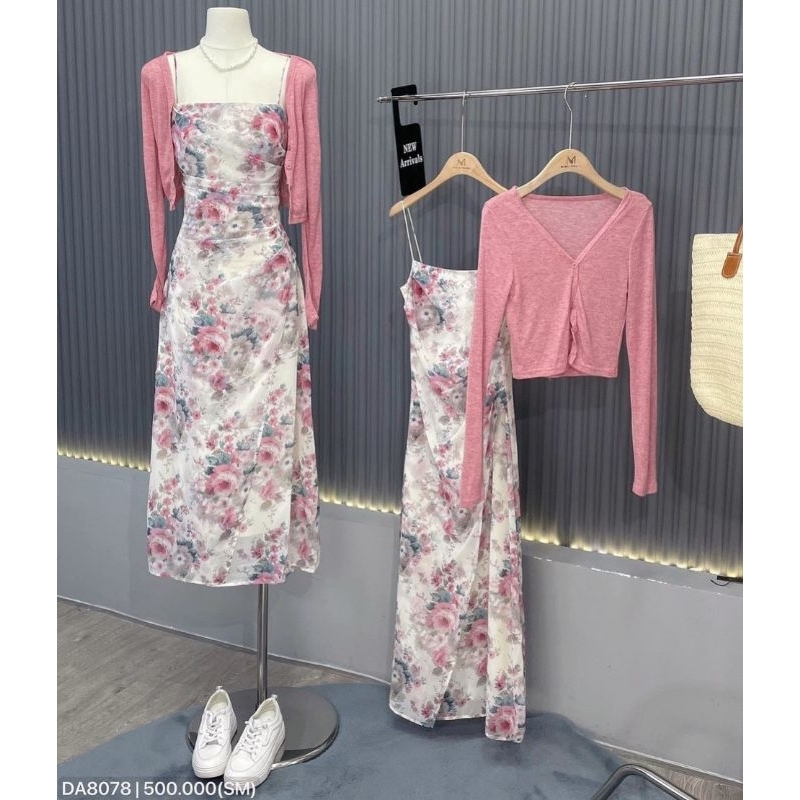 Set đầm hoa + áo khoác