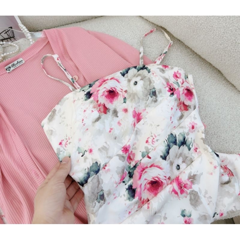 Set đầm hoa + áo khoác
