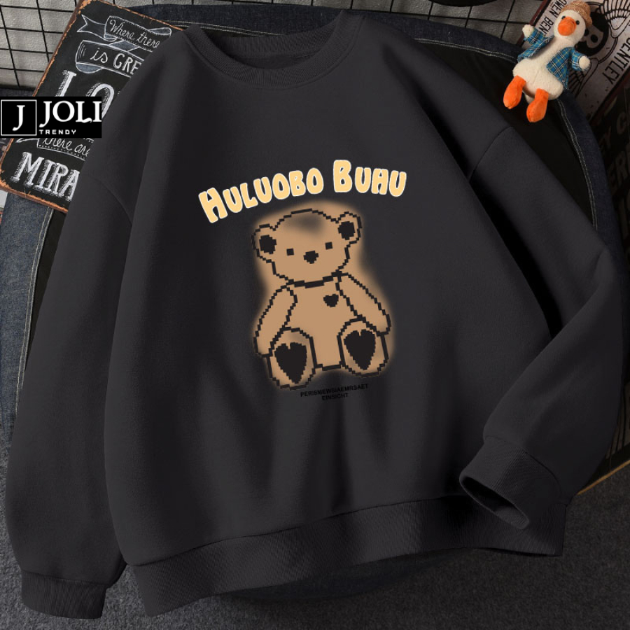 Áo Sweater Gấu Buhu Nam Nữ By JOLI Unisex Chất Nỉ Lót Bông Form Rộng