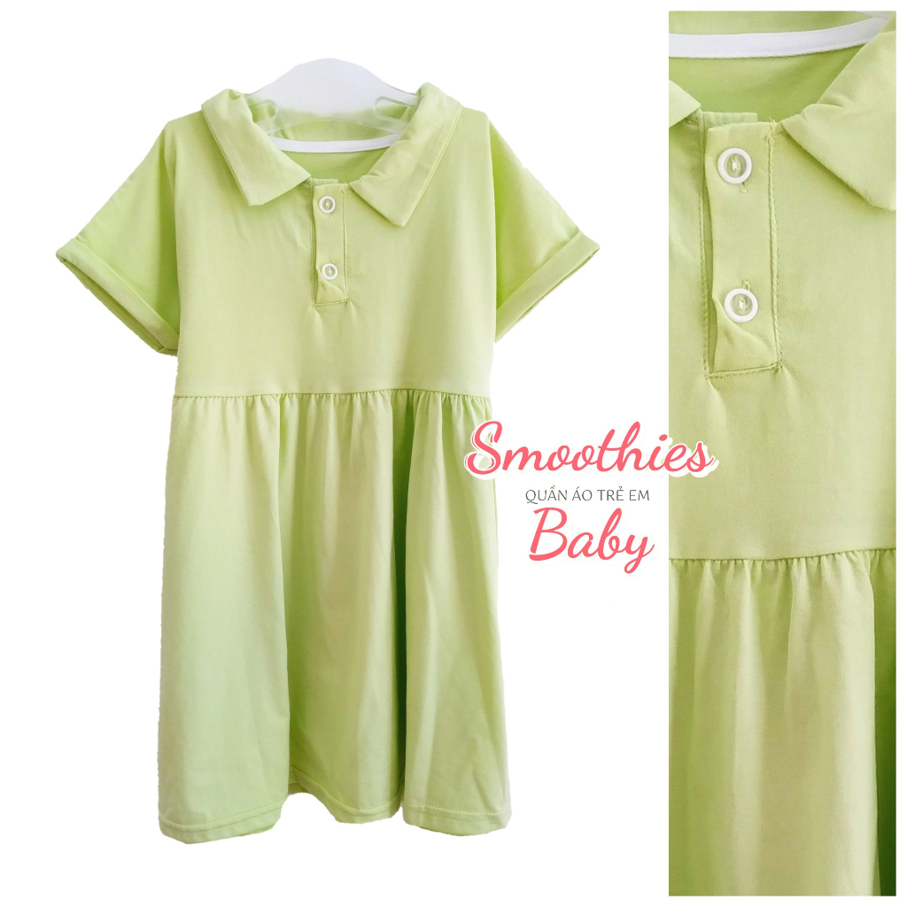 ĐẦM THUN CÓ CỔ POLO NÚT NGỰC  cho bé gái 16 - 20 KG