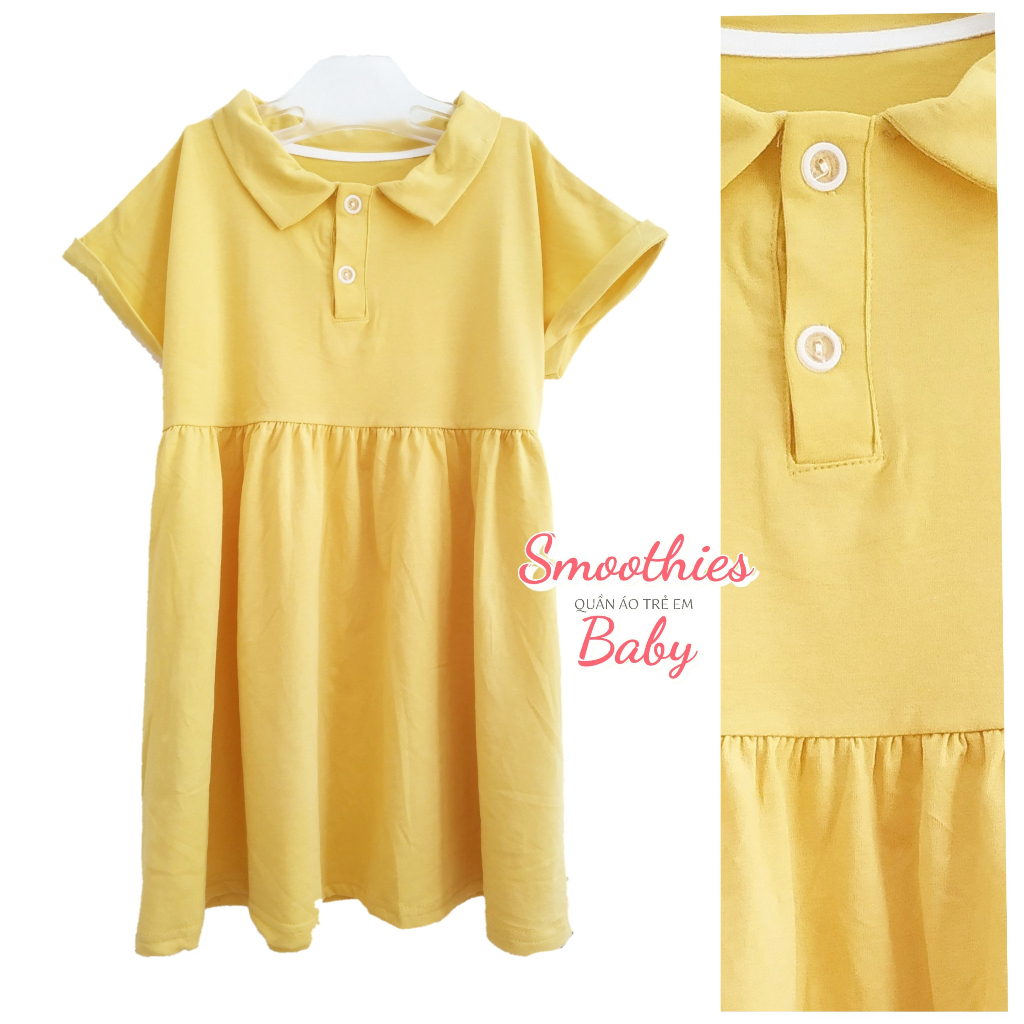 ĐẦM THUN CÓ CỔ POLO NÚT NGỰC  cho bé gái 16 - 20 KG