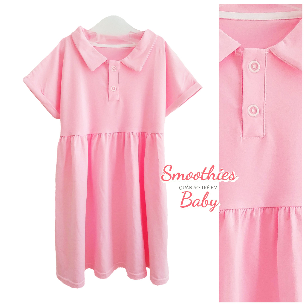ĐẦM THUN CÓ CỔ POLO NÚT NGỰC  cho bé gái 16 - 20 KG