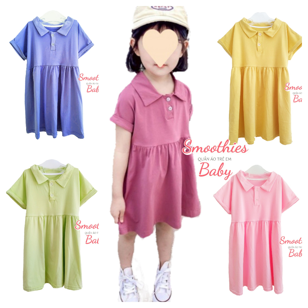 ĐẦM THUN CÓ CỔ POLO NÚT NGỰC  cho bé gái 16 - 20 KG