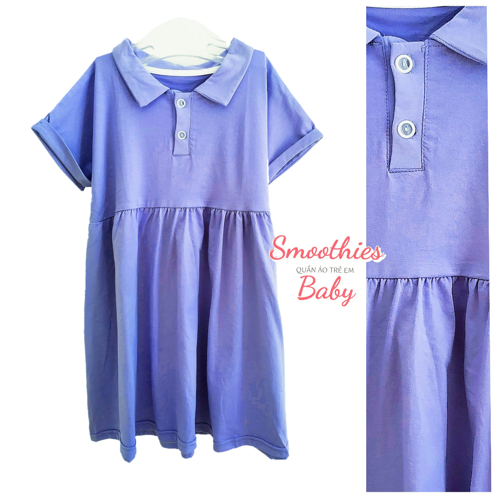 ĐẦM THUN CÓ CỔ POLO NÚT NGỰC  cho bé gái 16 - 20 KG