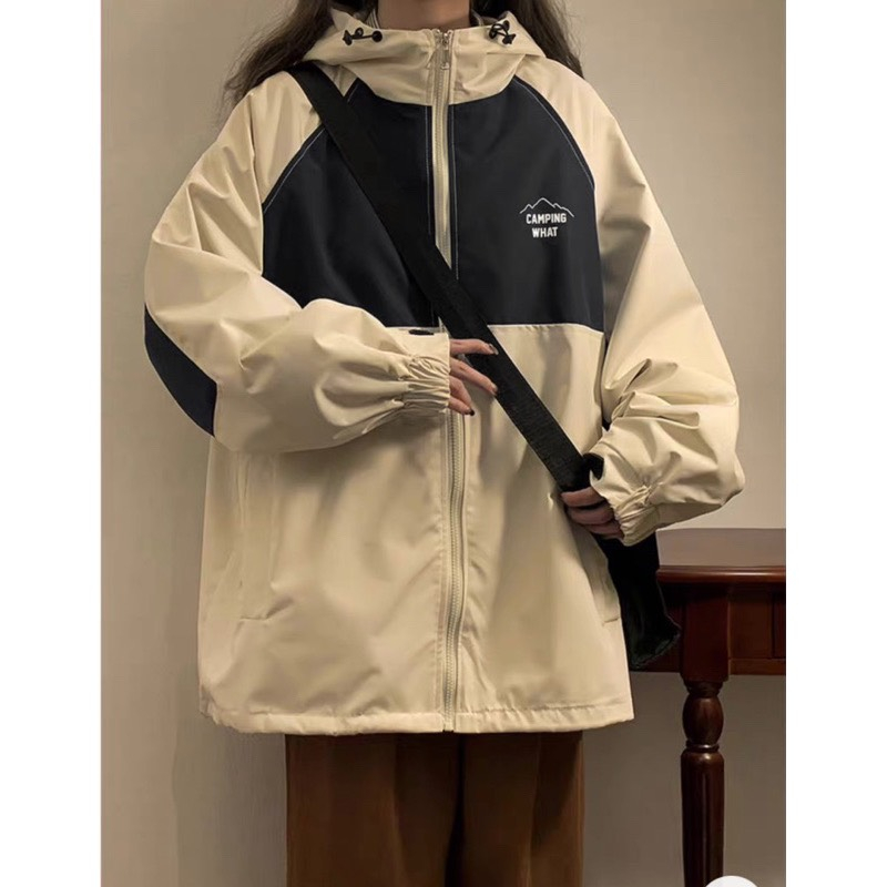 Áo  khoác gió dày dặn 2 lớp có túi phối màu unisex có mũ form rộng-Aogiophoimau415_