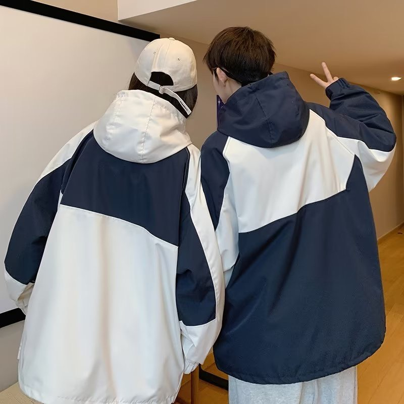 Áo  khoác gió dày dặn 2 lớp có túi phối màu unisex có mũ form rộng-Aogiophoimau415_