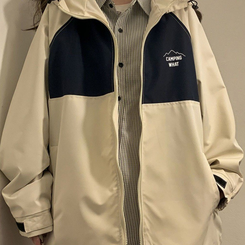 Áo  khoác gió dày dặn 2 lớp có túi phối màu unisex có mũ form rộng-Aogiophoimau415_