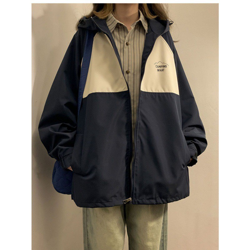 Áo  khoác gió dày dặn 2 lớp có túi phối màu unisex có mũ form rộng-Aogiophoimau415_