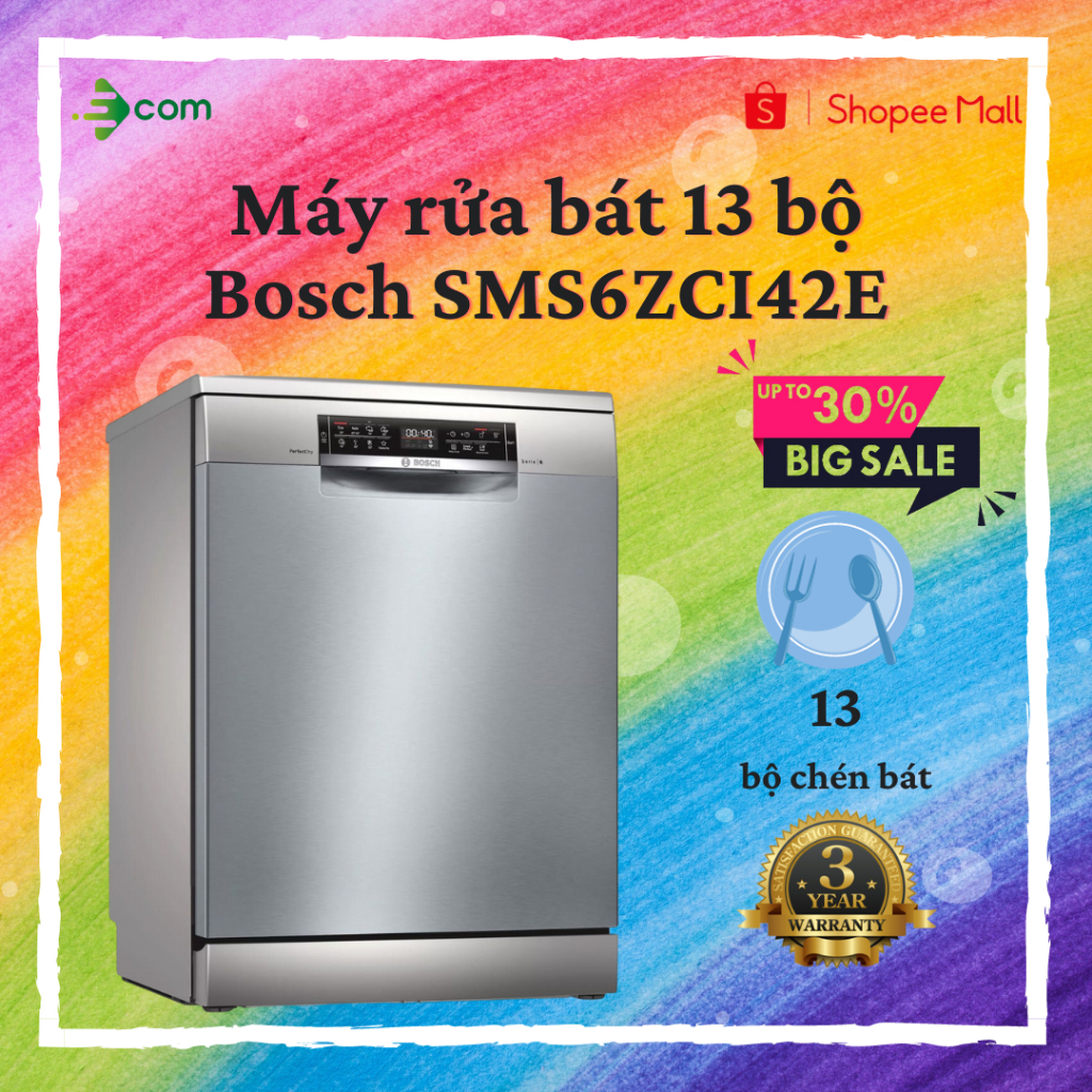 Máy rửa chén bát Bosch SMS6ZCI42E có chức năng Home Connect - Bảo hành chính hãng