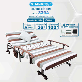 Giường nệm xếp gọn kiểu dáng Hàn Quốc SUMIKA 339A, chiều rộng 90cm, tải trọng 300kg