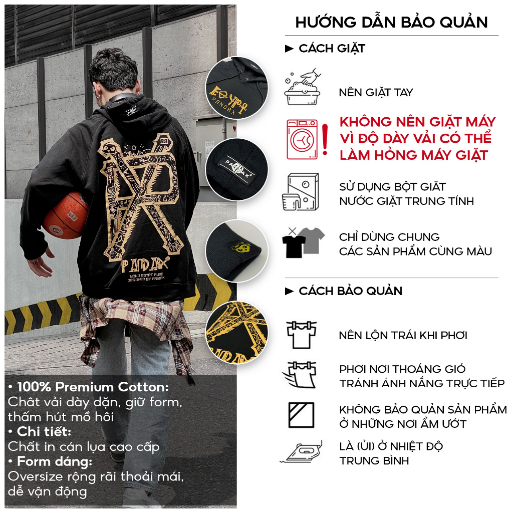 Áo hoodie local brand nam form rộng Pandax ai cập bigsize vải chân cua dày dặn unisex basic chính hãng màu đen