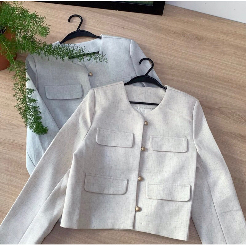 Áo Khoác TWEED Khô Basic Cúc Mạ Nhựa Trơn