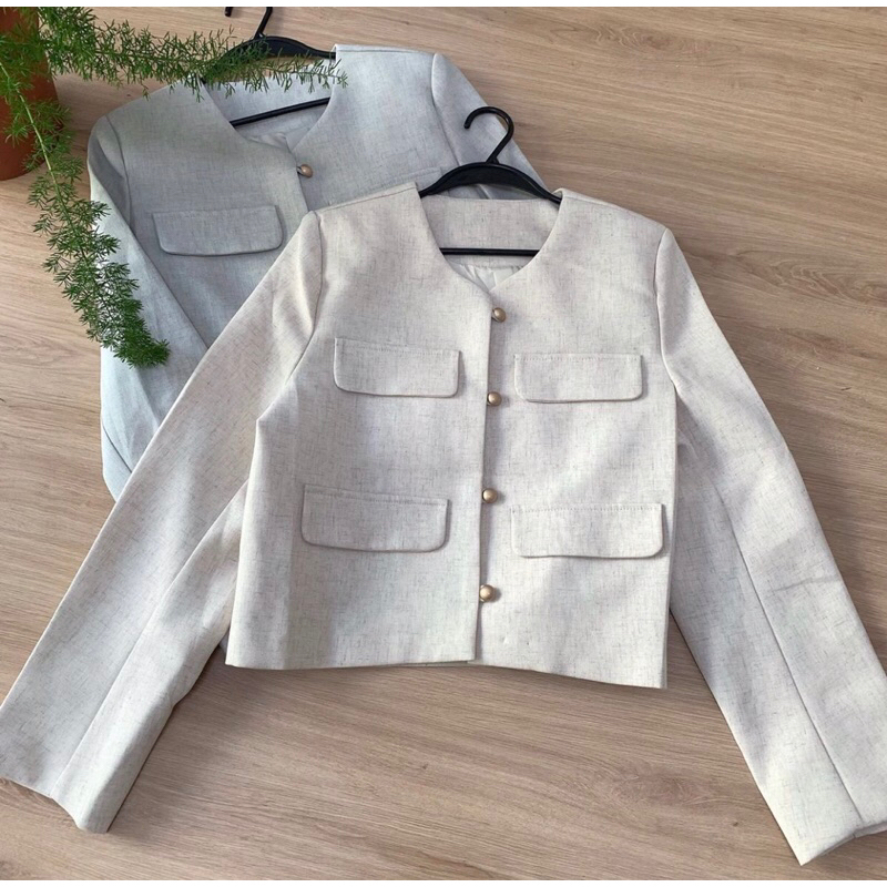 Áo Khoác TWEED Khô Basic Cúc Mạ Nhựa Trơn