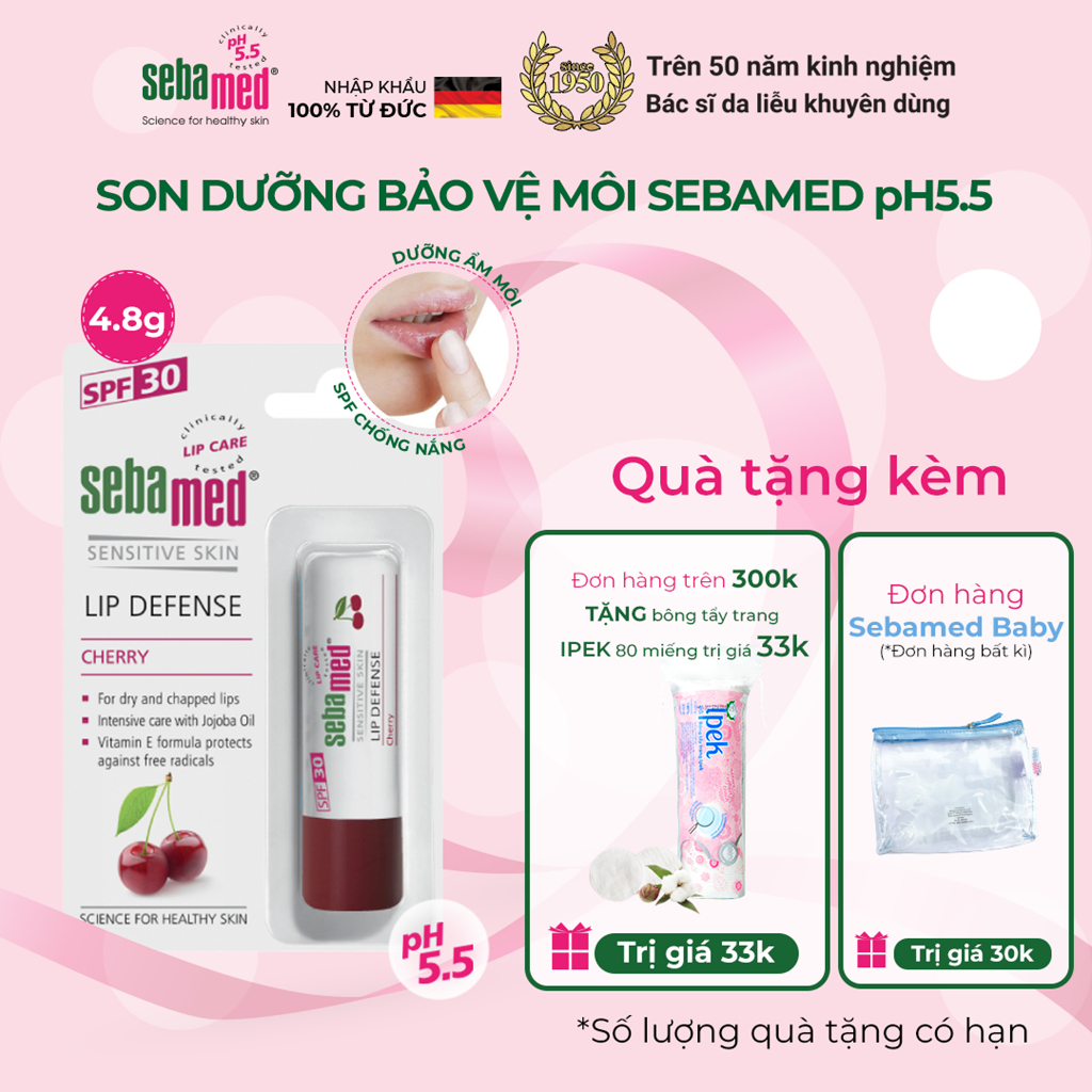 Son dưỡng bảo vệ, chống khô và chống nứt môi hương Cherry Sebamed Sensitive Skin Lip Defense Cherry (4.8g)