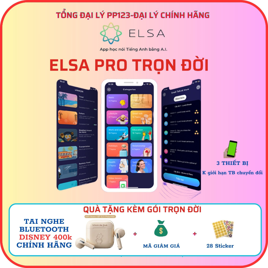 ELSA PRO Trọn đời Tiếng anh Online- Tự Tin Giao Tiếp Với 10 Phút Mỗi Ngày