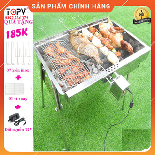 Bếp nướng than hoa tự xoay TopV V5Plus lò nướng than inox cỡ lớn BBQ ngoài trời quay gà vịt thịt bếp than củi đứng