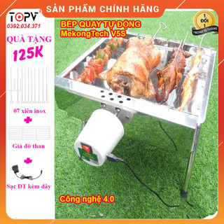 Bếp nướng than hoa tự xoay TopV V5S lò nướng than inox dã ngoại bbq ngoài trời quay gà vịt thịt bếp than củi