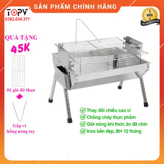 Bếp nướng than hoa dã ngoại TopV VCS lò nướng than inox mini gấp gọn bbq ngoài trời quay thịt bếp than củi không khói