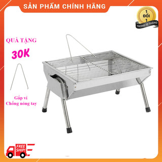 Bếp nướng than hoa TopV ViS lò nướng than inox gấp gọn mini dã ngoại bbq ngoài trời quay thịt bếp than củi