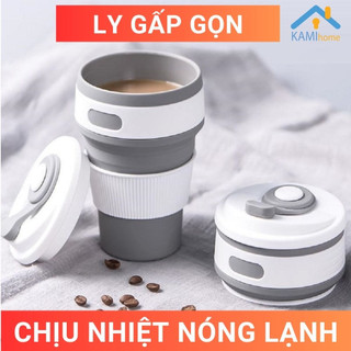 Ly gấp gọn uống cà phê trà nước nóng lạnh có ống hút Silicon an toàn và chịu nhiệt 350ml mã 22012