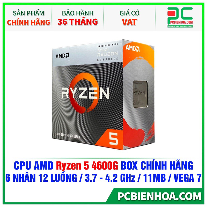 CPU - Bộ Vi Xử Lý AMD RYZEN 5 4600G BOX CHÍNH HÃNG ( 6 NHÂN 12 LUỒNG / 3.7 - 4.2 GHZ / 11MB / VEGA 7 )- CHÍNH HÃNG 36T