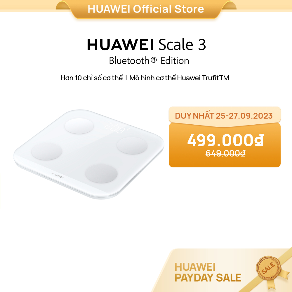 Cân điện tử HUAWEI Scale 3 Bluetooth®Edition | Báo cáo 10 chỉ số cơ thể | HUAWEI TruFitᵀᴹ | Kết nối Bluetooth