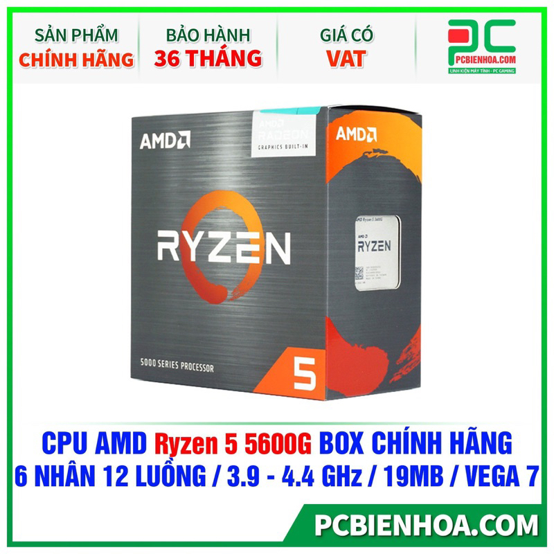 CPU AMD RYZEN 5 5600G ( 6 CORES / 12 THREAD | 3.9GHZ BOOST 4.4GHZ | 16MB CACHE | PCIE 3.0 | TDP 65W)