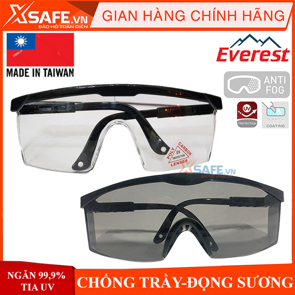 Kính bảo hộ Everest EV105 (2 màu trắng/đen) Kính chống bụi, chống tia UV, chống trầy xước, đọng sương, bảo vệ mắt