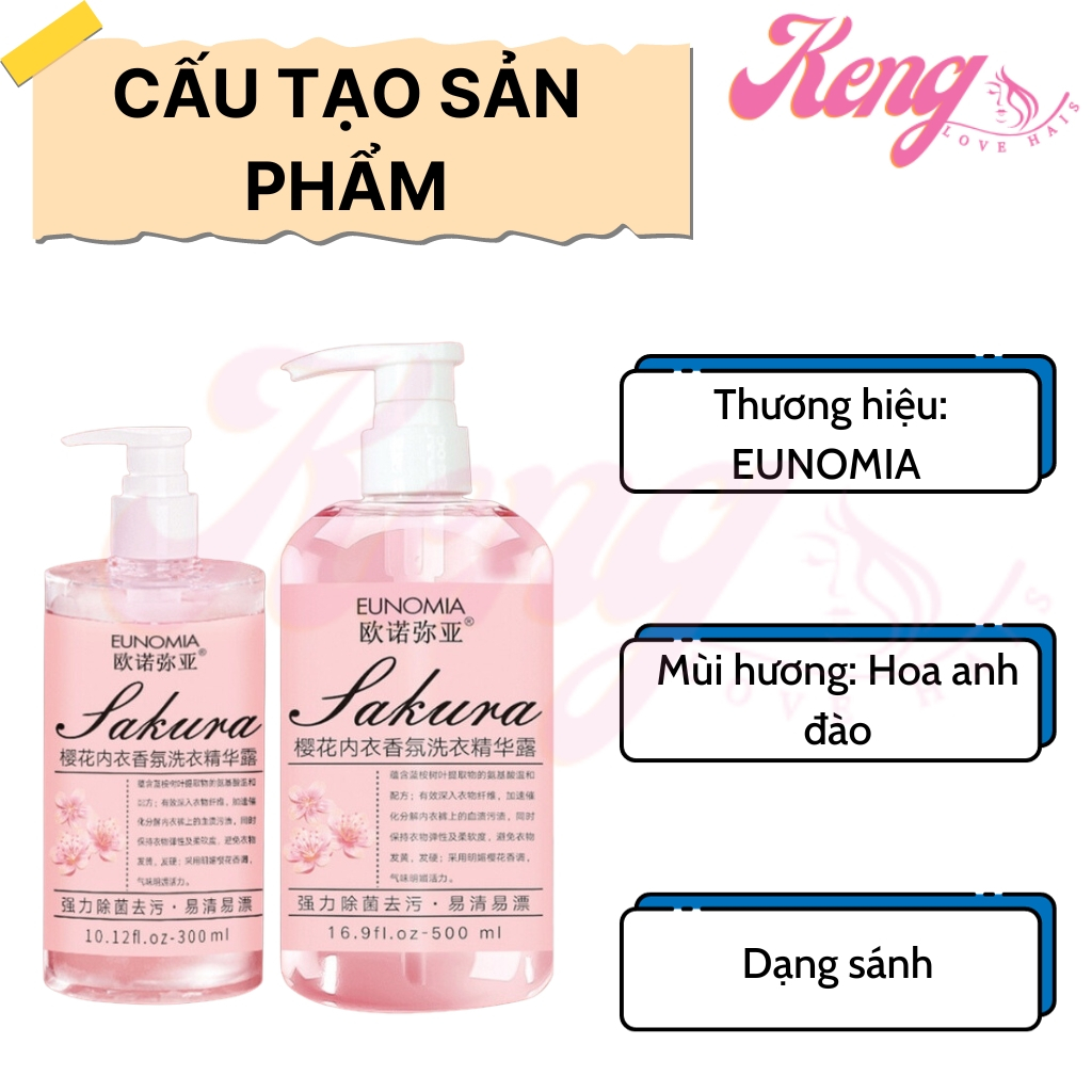 Nước giặt đồ lót EUNOMIA Sakura 500ml hương hoa anh đào sạch khuẩn, nấm phụ khoa, PH cân bằng, an toàn dành cả cho bé