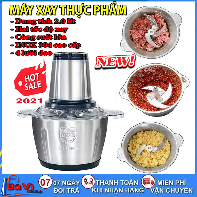 Máy xay thịt, máy xay đa năng, Dung Tích 2L, công suất 250W, cối inox 304, 4 lưỡi dao sắc bén chống rỉ