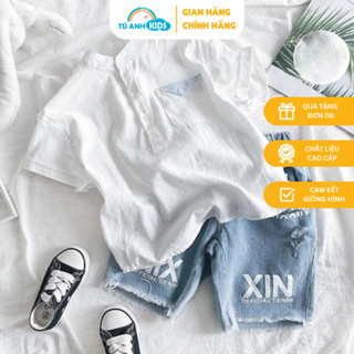 Set bộ bé trai áo sơ mi trắng cộc tay XIN, quần Jean lửng ngắn thời trang trẻ em 1-6 tuổi (9-24kg)