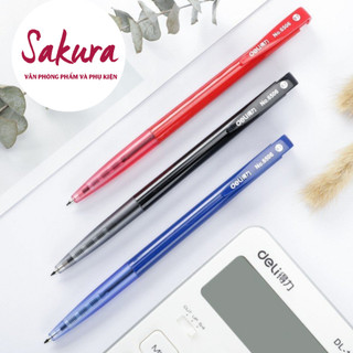 Bút bi bấm sakura ngòi 0.7mm deli - 6506 bút bi bấm mực đen, xanh, đỏ