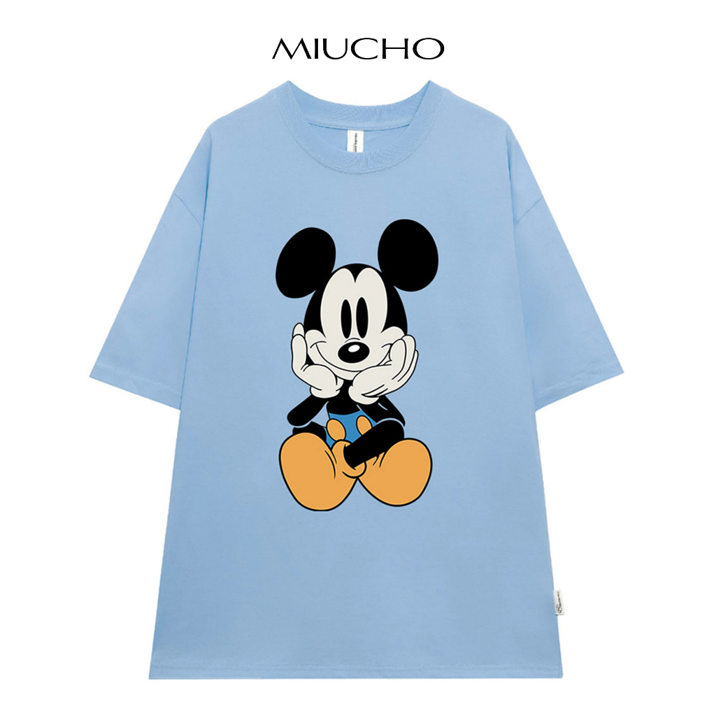 Áo thun unisex form rộng ATD71 Miucho chất vải cotton in hình chuột Mickey