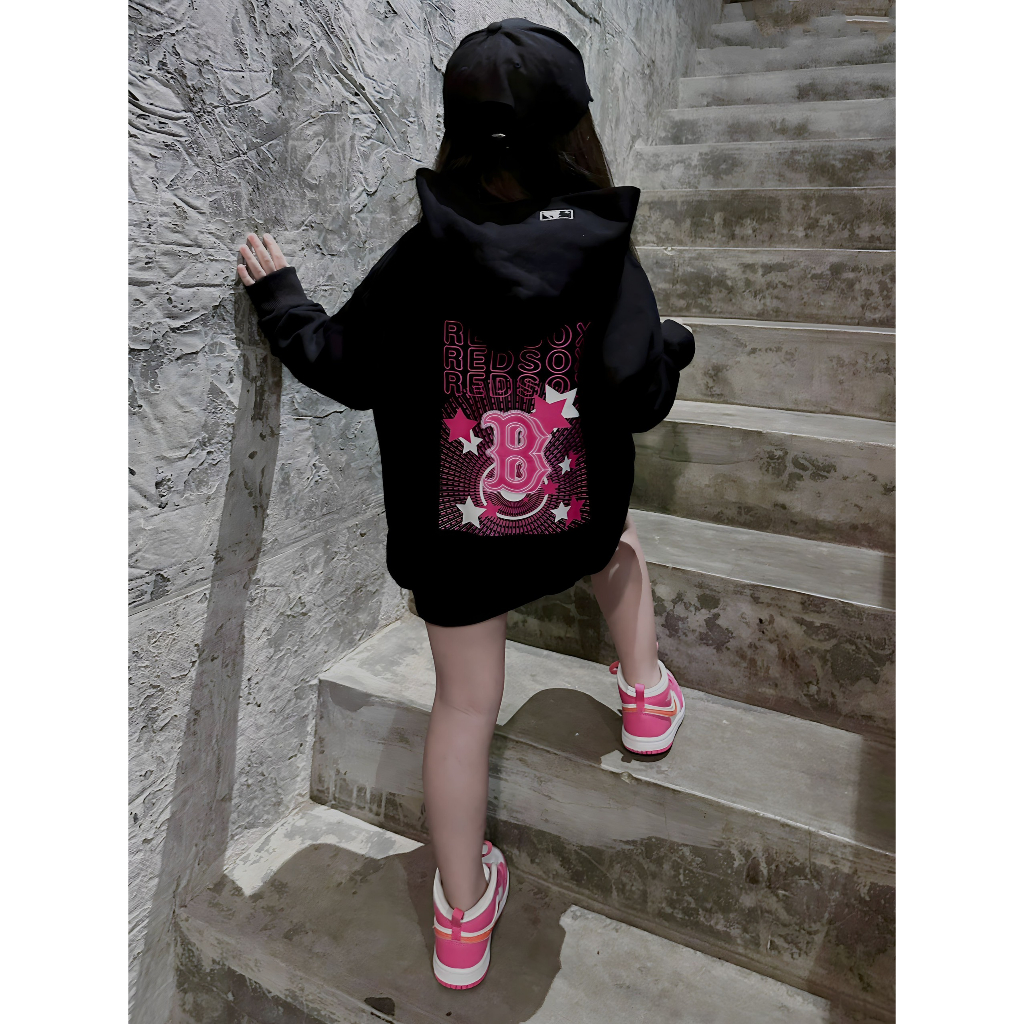 Áo nỉ hoodie cho bé hình mllb redsox pink, áo nỉ mũ có túi trẻ em,TP KIDS,