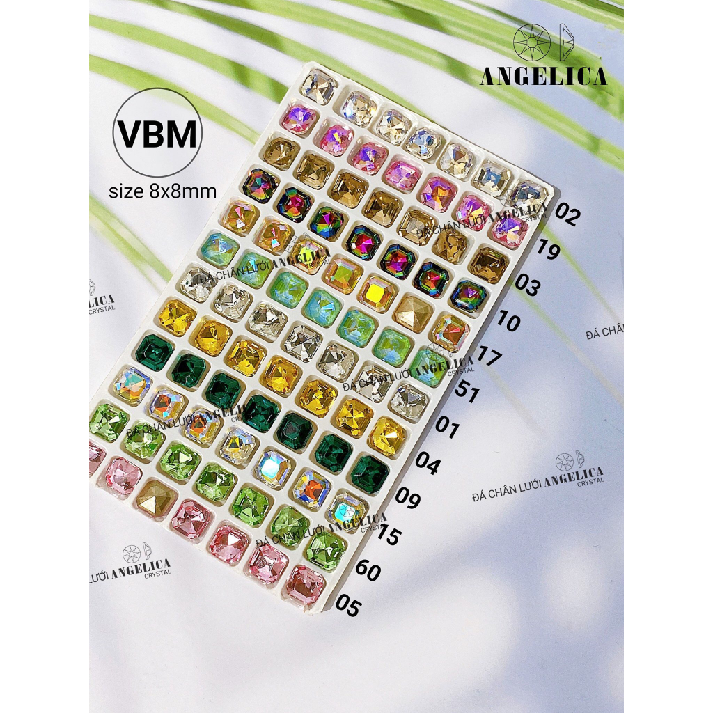 Túi 10 viên đá khối nails đủ hình vuông chữ nhật tròn trái tim màu trắng trà trang trí móng đính nail ANGELICA