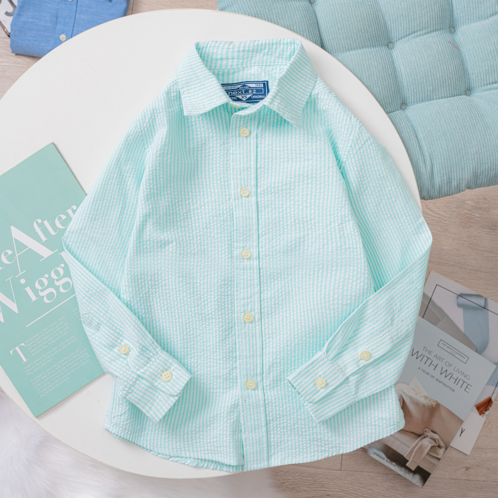 Áo sơ mi bé trai tay dài chất vải cotton mềm mịn thoáng mát size từ 25kg đến 45kg có 2 màu