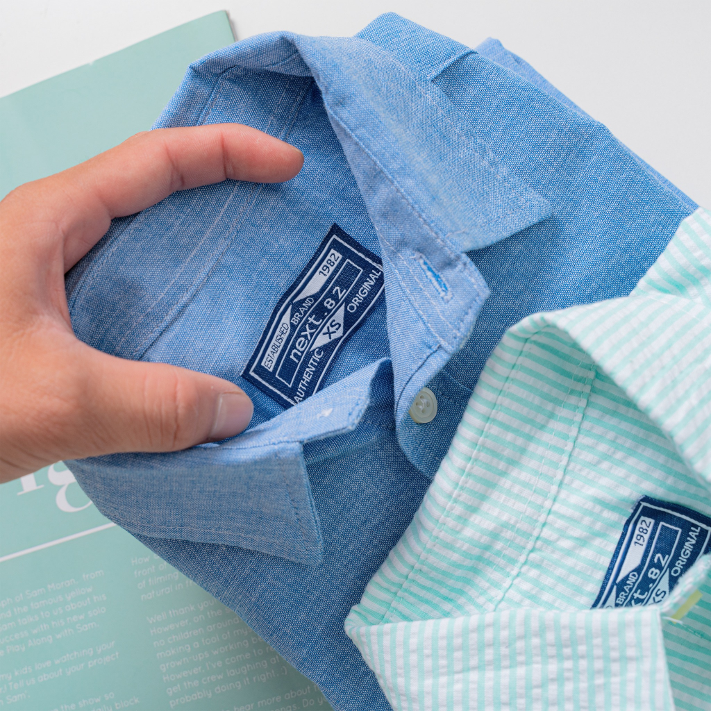 Áo sơ mi bé trai tay dài chất vải cotton mềm mịn thoáng mát size từ 25kg đến 45kg có 2 màu