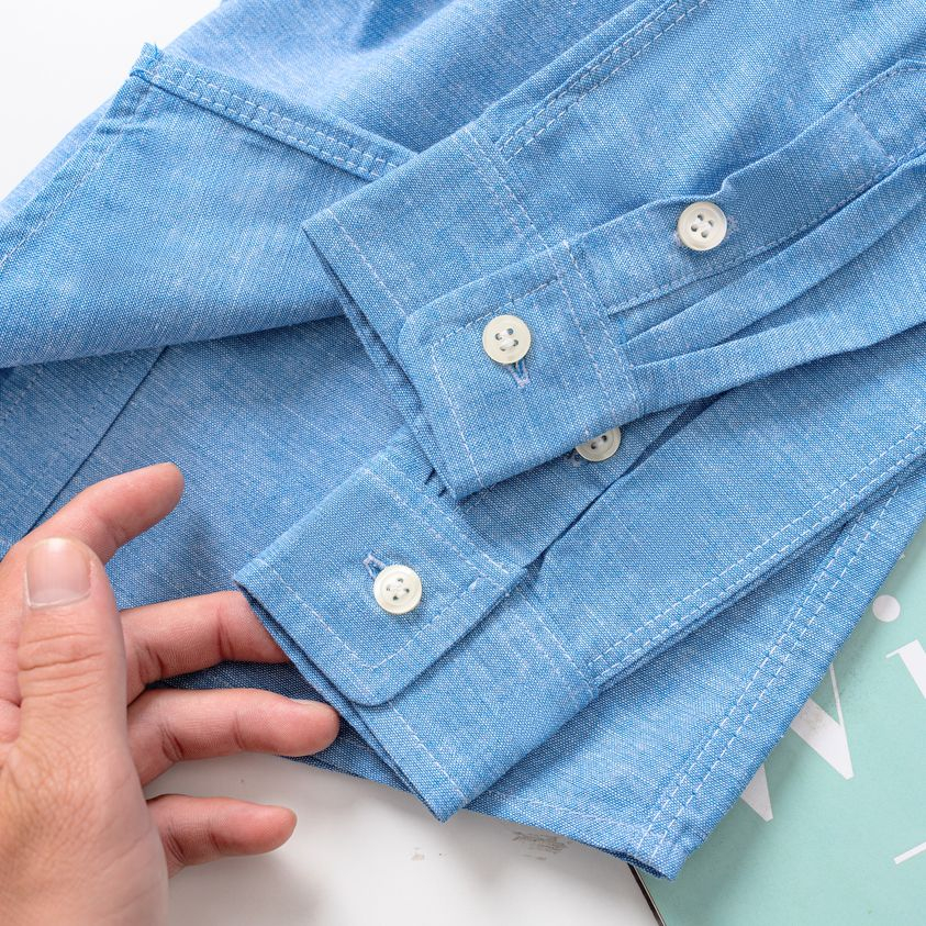 Áo sơ mi bé trai tay dài chất vải cotton mềm mịn thoáng mát size từ 25kg đến 45kg có 2 màu