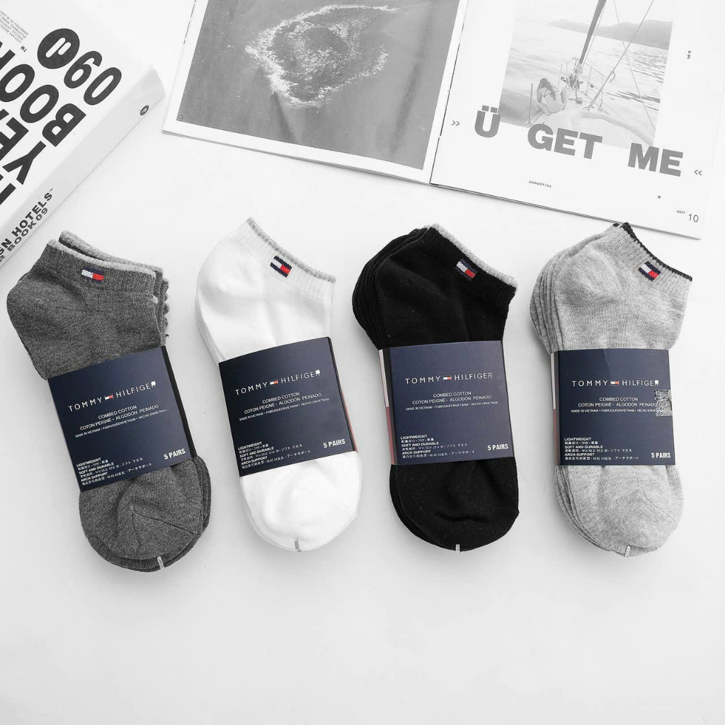 Set 5 Đôi Tất Tommy Cổ Ngắn, Vớ Nam Cotton Kháng Khuân Co Dãn 4 Chiều