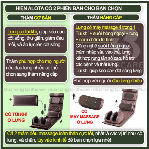 Nệm massage toàn thân Alota N24 làm ấm rung xoa bóp kèm máy massage lưng và máy massage chân