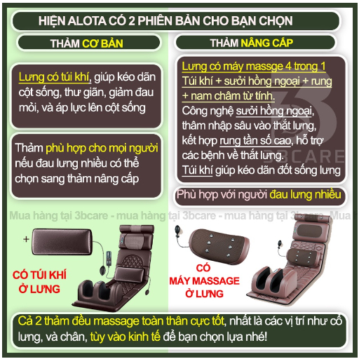 Nệm massage toàn thân Alota N24 làm ấm rung xoa bóp kèm máy massage lưng và máy massage chân