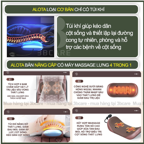 Nệm massage toàn thân Alota N24 làm ấm rung xoa bóp kèm máy massage lưng và máy massage chân