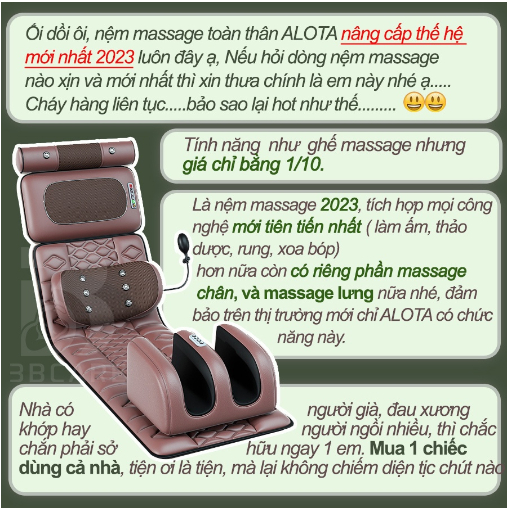 Nệm massage toàn thân Alota N24 làm ấm rung xoa bóp kèm máy massage lưng và máy massage chân